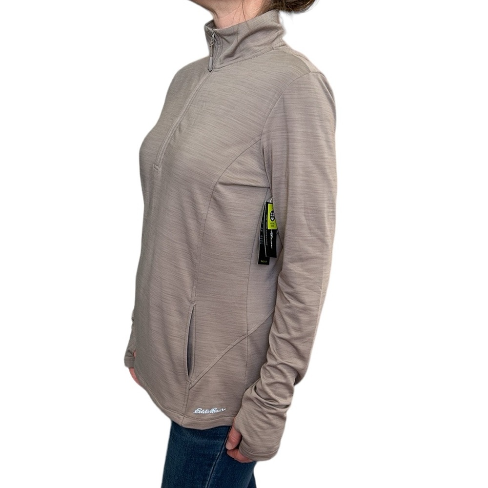 NWT Eddie Bauer Space Dye 1/4 Zip Pullover Performance Top Brown/Taupe‎ M